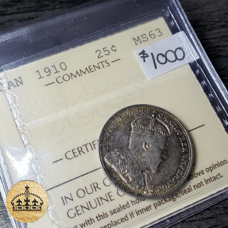 1910 25 Cent Coin | Graded MS63 | Nice toning