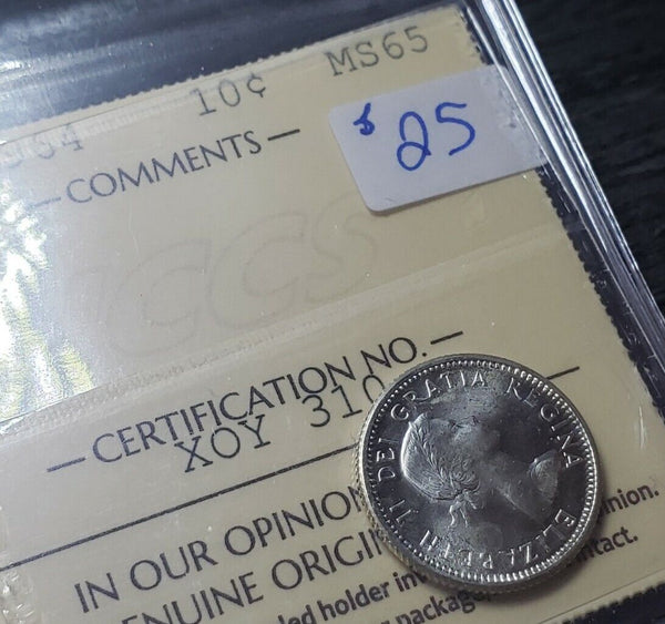 1964 10 Cent Silver Coin - Canada | ICCS Graded MS65