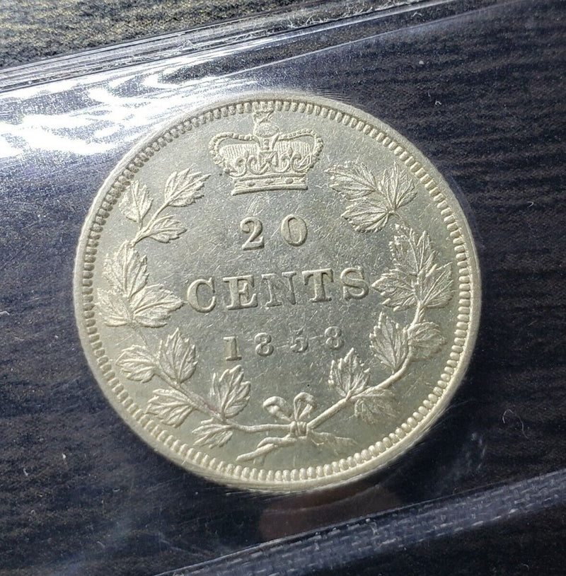 1858 20 Cent coin | Graded Au-50 | Pure White