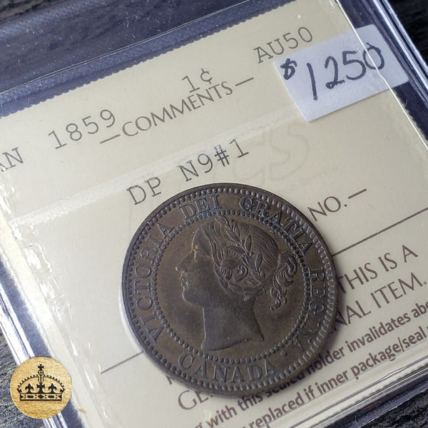 1859 Large Cent | Scarce Dp N9 #1 | Graded AU-50