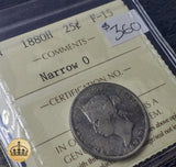 1880H 25 Cent Coin | Graded F-15 | Narrow o | Scarcer