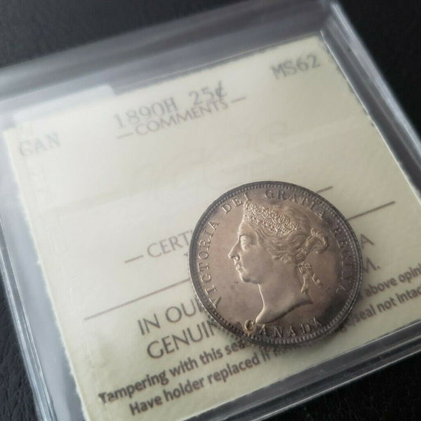 1890H 25 Cent Coin - Canada | ICCS MS62 | Amazing Colour