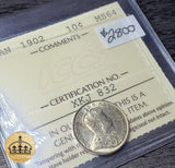 1902 10 Cent Coin | Graded MS64 | Phenomenal