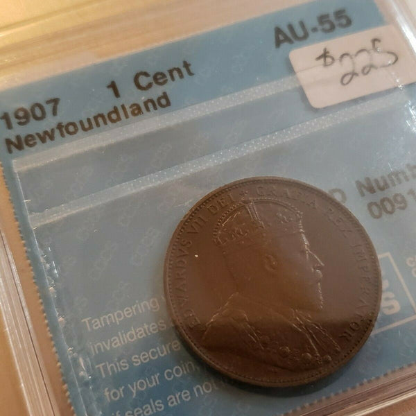 1907 Large 1 Cent Coin - Newfoundland | CCCS AU-55 | Nice!