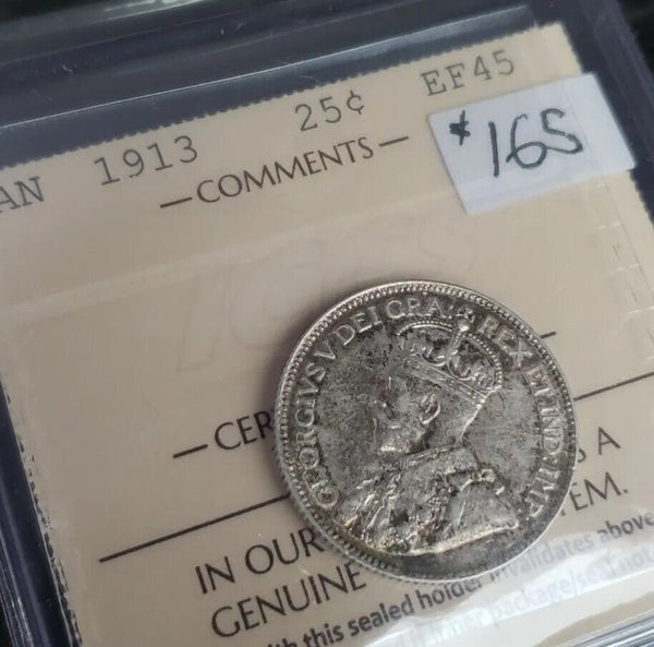 1913 25 Cent Coin | ICCS EF45