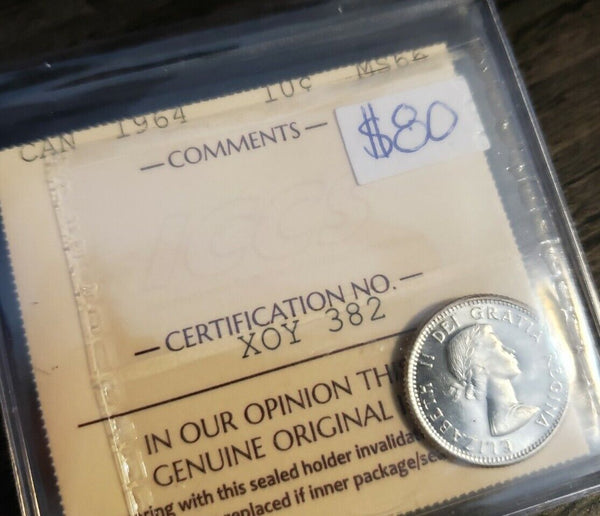 1964 10 Cent Silver Coin - ICCS Graded MS66 | Gem Uncirculated