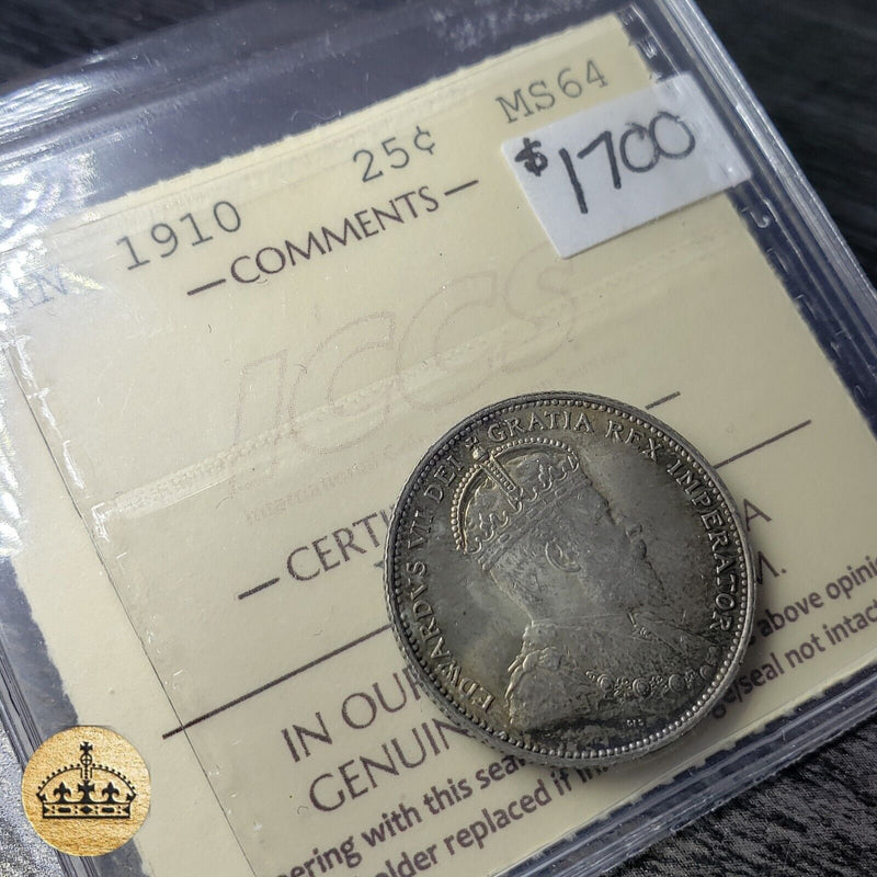 1910 25 Cent coin | Graded MS64 | Silver Gem