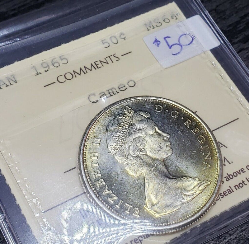 1965 50 Cent Coin | Iccs Graded MS64 Cameo | Beautiful Gold Tone