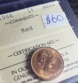 1966 Small Cent - Canada | ICCS Graded MS66 Red