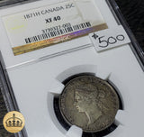 1871 H 25 Cent coin | Ngc graded XF-40 | Better Date