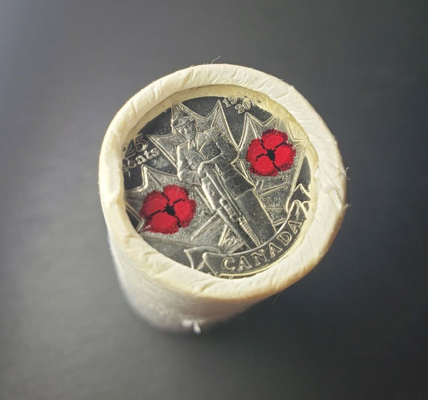 2010 25 Cent Coin Roll | Remembrance colourized poppy | Obw 40 coins