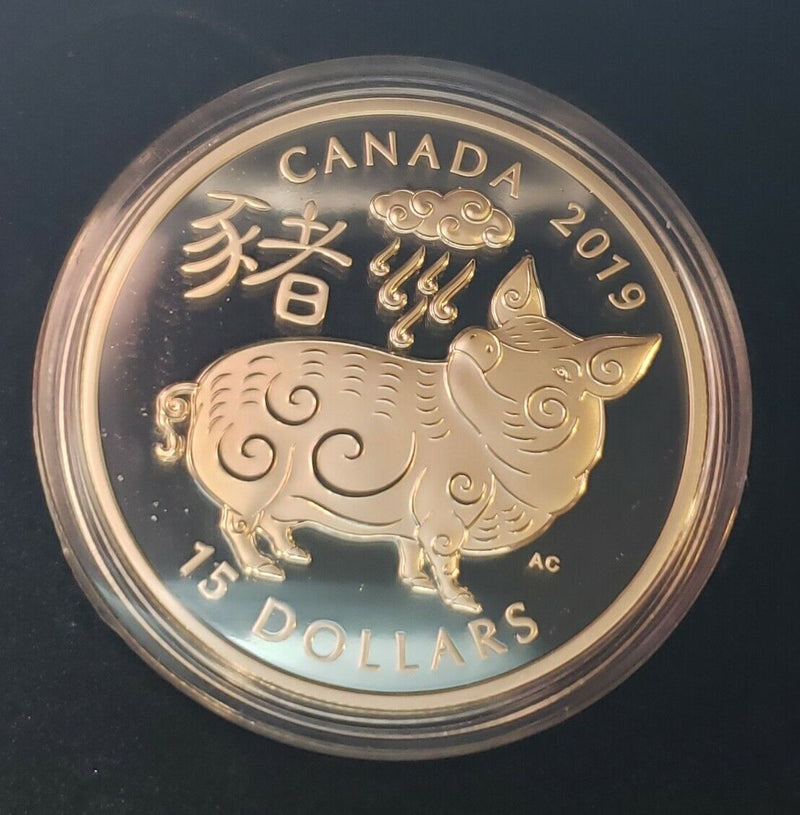 2019 $15 Dollar Fine Silver coin | Year of the pig | Complete