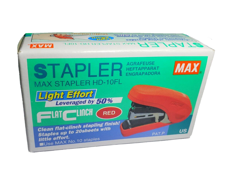 MAX Flat Clinch Mini Stapler - Red | 2x2 Coin Stapler